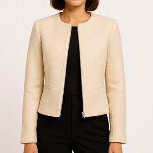 Theory Belle Tweed Peplum Jacket | Size 4 | Cream Wool Blend | Classic Tailored